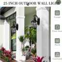 Emliviar Farmhouse 25 Inch Outdoor Wall Lantern Sconce, 1-Light Large Patio Wall Light Fixture with Water Grain Glass, Black Finish, WE215BM BK, 24.9 Inch - No Function