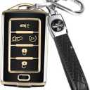 for Jeep Key Fob Cover with Keychain, Car Key Case Shell Protection 5 Buttons, Fit for Jeep | Grand Cherokee | Wagoneer | Grand Cherokee L | 2021 2022 2023 | Soft TPU Accessories, Black