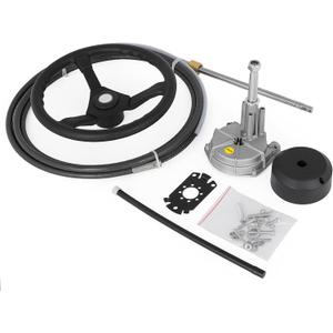 VEVOR Boat Steering System Kit, 12' Outboard Boat Steering Control Cable, 13.5" Steering Wheel, 3/ 4" Tapered Shaft, Alloy Marine Steering System, for Yachts, for Yachts, Fishing Boats, and Others