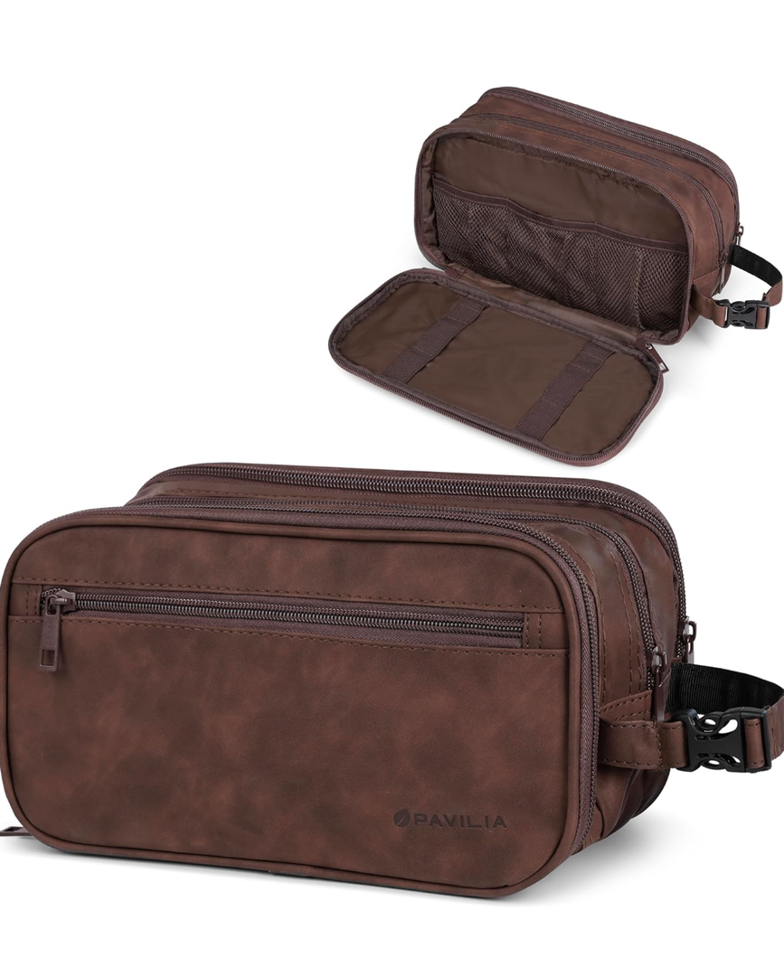 PAVILIA Toiletry Bag for Men, Travel Pouch Essentials Shaving Dopp Kit, Travel Bag Toiletries Organizer Case, Cosmetic Make Up Accessory, Water Resistant