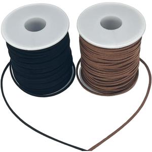 Leather String, 2 Rolls Faux Leather Cord, Flat Suede Leather Lace for Necklaces, Bracelets, Jewelry Making, Tassels, Dream Catchers and Art Crafts (Black+Brown)