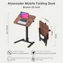 alawooder 25 Inch Mobile Folding Desk - No Assembly, Pneumatic Sit-Stand, 29-42" Height Adjustable Rolling Laptop Desk with Hidden Wheels, 0-90 Tilt Top for Home Office, Craft & Study, 25.6"W x 18.9"D