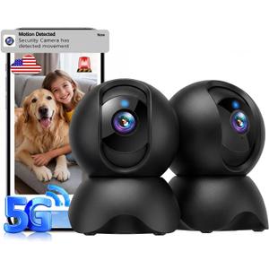 2K 2.4GHz & 5GHz Indoor Security Camera, 2 Packs Pet/Dog/Baby Security Camera with Phone App, 360 Pan-Tilt WiFi Cameras for Home Security, 2-Way Audio, Night Vision, Auto-Tracking, Privacy Mode