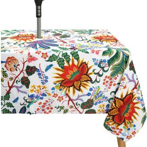 Outdoor Tablecloth with Umbrella Hole for Rectangle Table, Waterproof Flowers Patio Table Cloth with Zipper - 60 x 102 inches (Red-green)