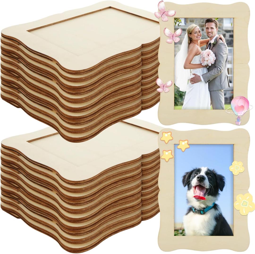 RHBLME 24 Pack Wooden Picture Frames 4x6, DIY Wood Picture Frames for Crafts, Unfinished Photo Frame for Birthday Party Christmas Halloween Thanksgiving New Year Gifts