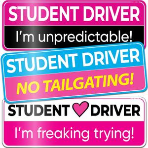 3-Pack HEY-OKEY Student Driver Magnet for Car – Metal Only (Not for Plastic/Aluminum) – Funny Pink Please Be Patient Reflective Magnetic Bumper Sticker – Removable Rookie Safety Signs – 10 x 3.5 in