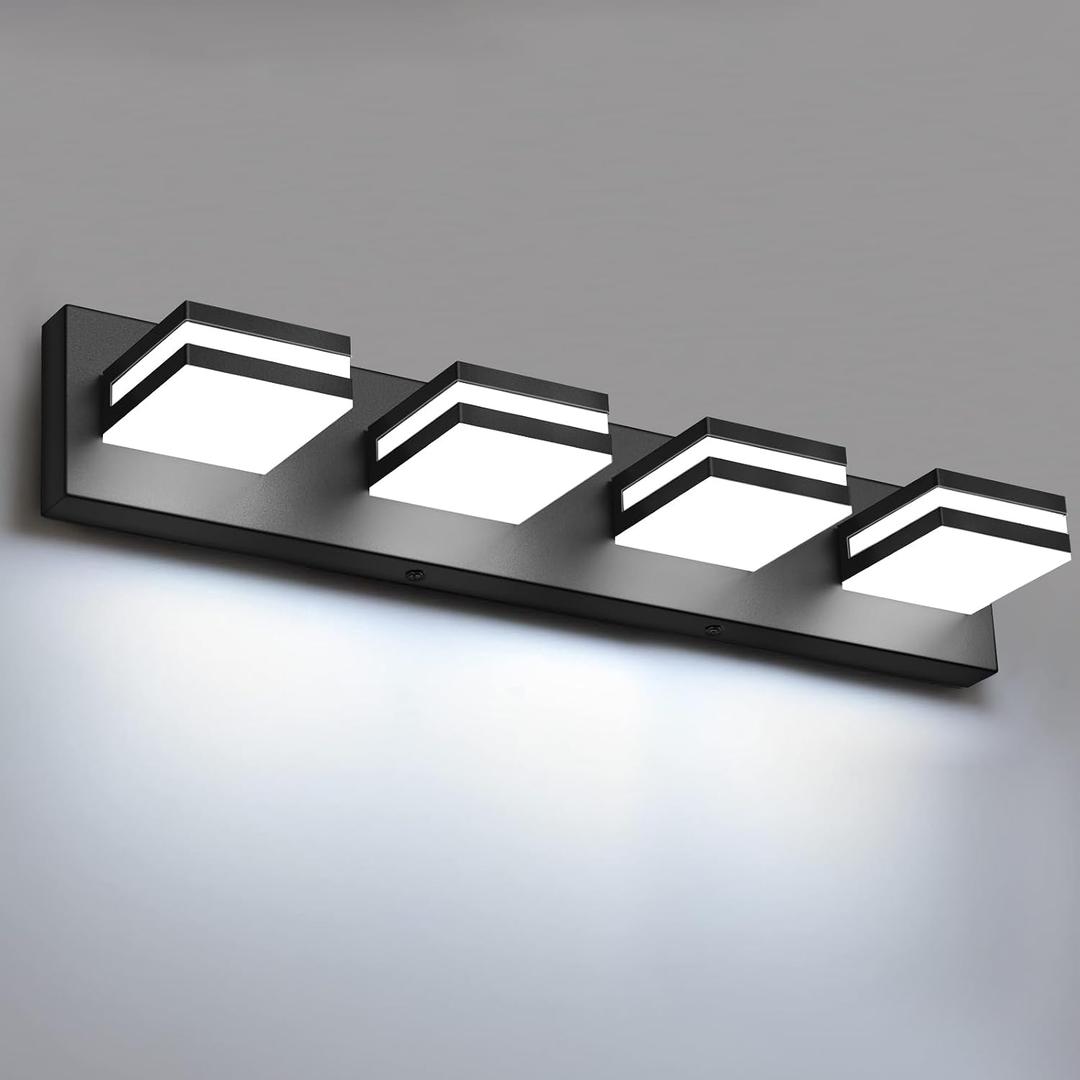 IZORRO LED Modern Bathroom Lights Fixtures(4-Light,Dimmable,360°Rotate),Matte Black Acrylic Wall Lighting,Vanity Lights for Bathroom Over Mirror - 6000k 24In （No Assembly Required）