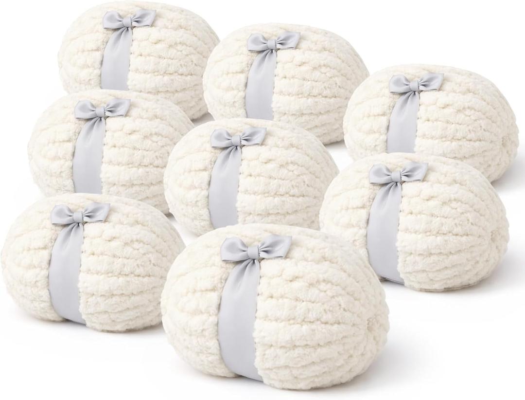 Cream Chunky Chenille Yarn - Super Bulky Thick Yarn for Hand Knitting and Crocheting - Extra Soft Jumbo Yarn for Blankets, Scarves - 8-Pack (9 Oz Each Skein)