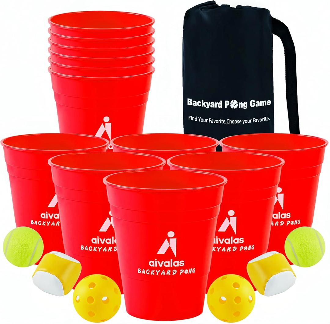 Aivalas Yard Pong Giant Outdoor Toss Games XL Buckets with Basketball-Style Play, Portable Backyard Lawn Beach Camping Throwing Game for Adults Teens & Family Includes Carry Bag, Easy to Store