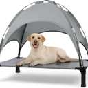 Heeyoo Elevated Dog Bed with Canopy, Outdoor Dog Bed Cot with Removable Shade Tent, Portable Raised Pet Cot Cooling Bed for Dogs and Cats, Grey, 51" x 36"