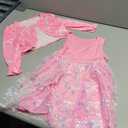 grehava Toddler Girl Dress and Cardigan Set 3Y Light Pink Girl Dress with Bow Print and Ruffle Cardigan 3T Dresses for Toddler Girls Tea Party