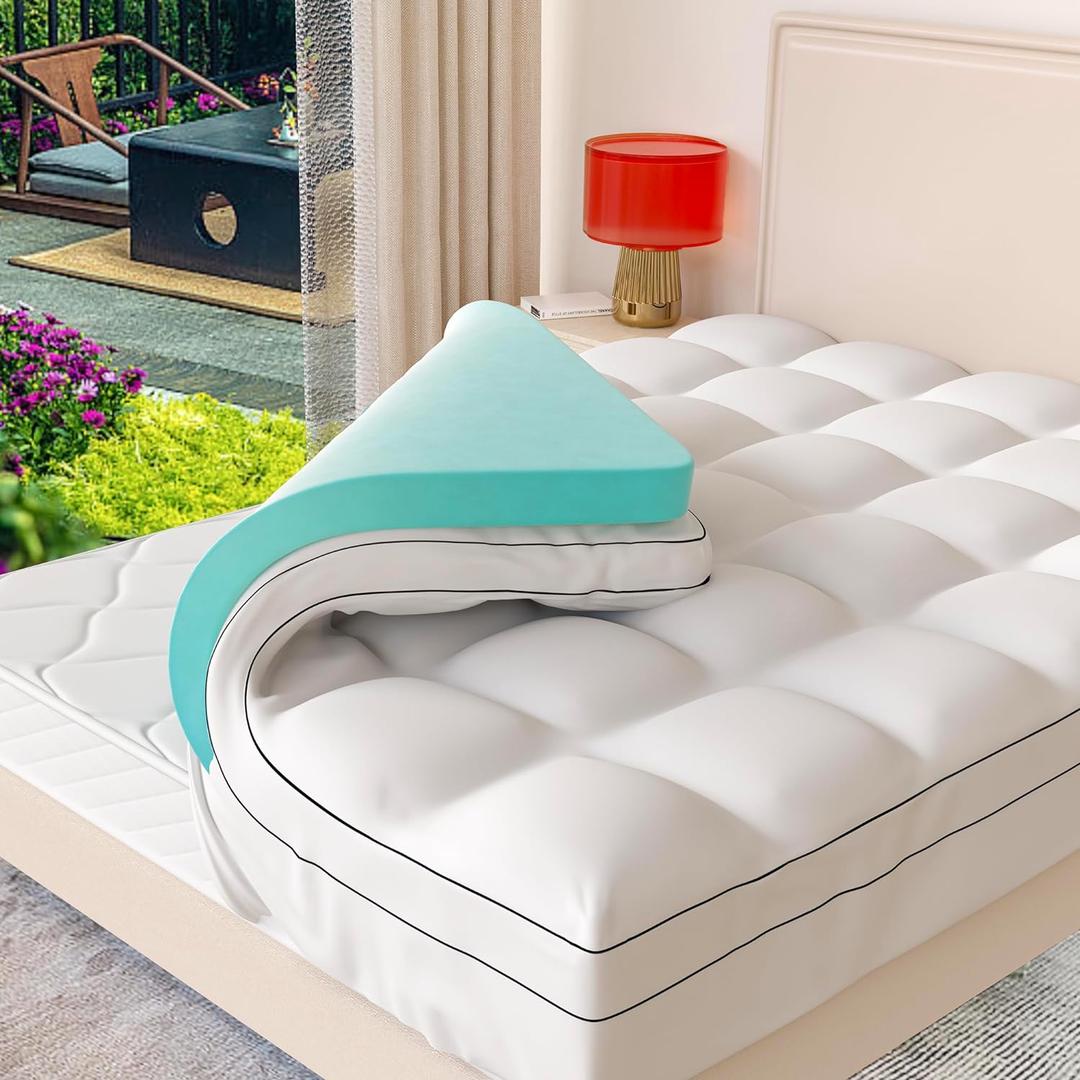 Memory Foam Mattress Topper Cover, Full Size 4inch, White, Dual Layer Gel & Pillow Top, CERTIPUR-US Certified, Machine Washable, Pressure Relieving, 54x75 inch (Full54x75 inch)
