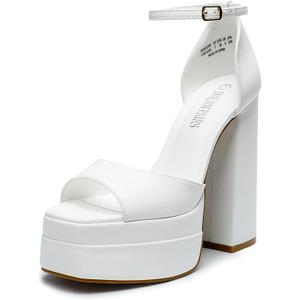 DREAM PAIRS High Heels Chunky Block Platform Heels for Women Ankle Strap Sexy Open Square Toe Heels Dressy Pumps Sandals, Size 6