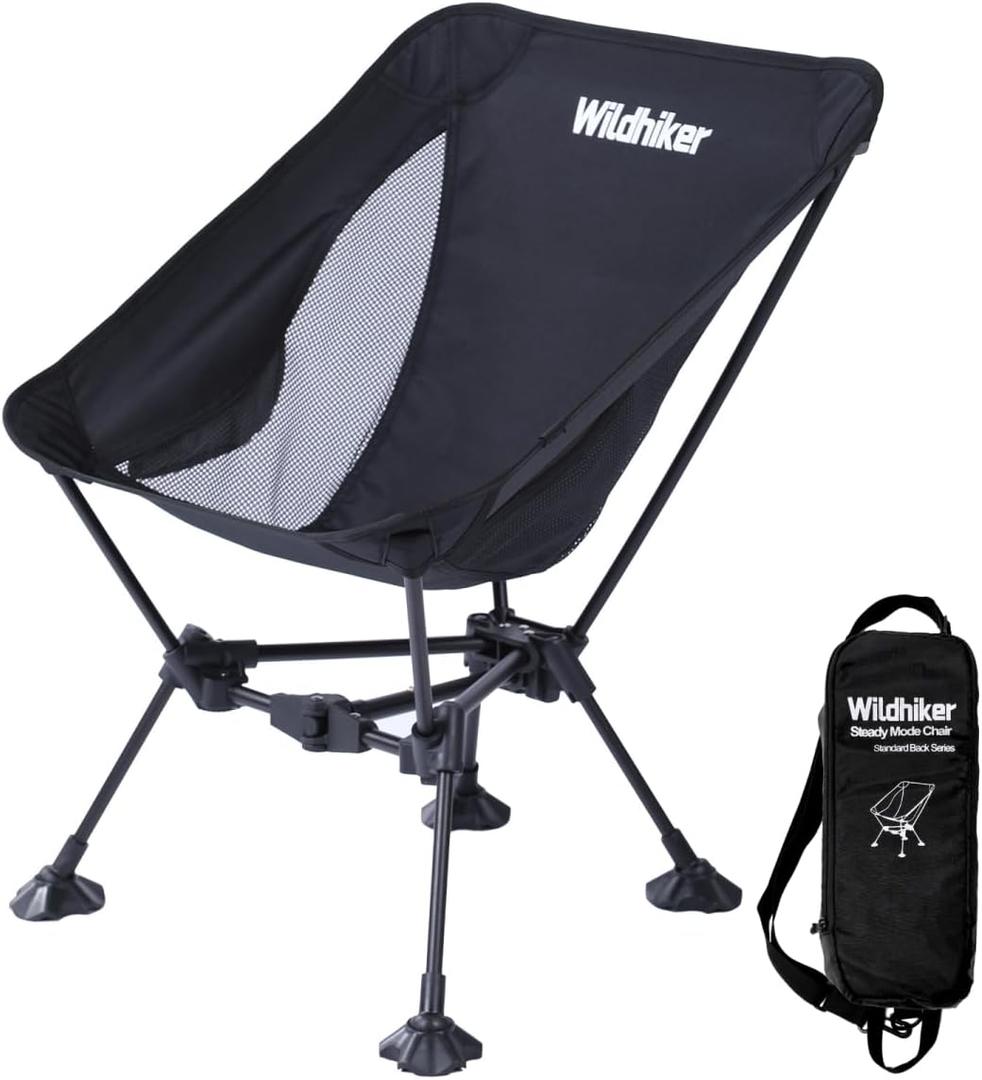 Wildhiker Ultralight Backpacking Chair Compact Camping Chairs for Adults with Pouch, Weighs 2.8 lbs with Anti-Sinking Large Feet for Beach, Hiking, Motorcycle, Travel, Festival Black
