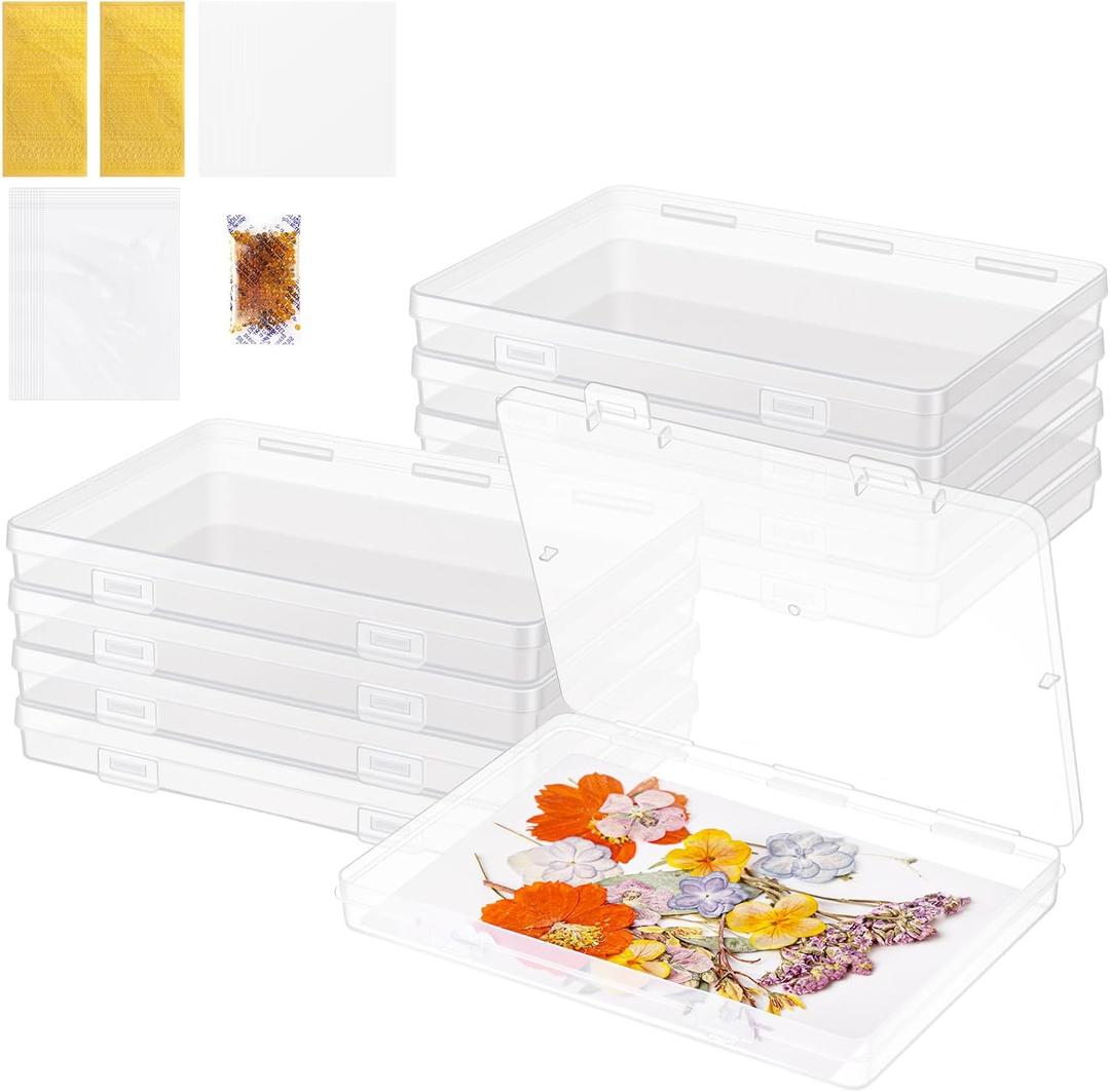 AmazingSpark 218 Pcs 8 Set Dried Flower Storage Kit with 8 Storage Boxes, 100 Blotting Paper, 100 Self Adhesive Bag, 2 Letter Sticker 8 Desiccant Pressing Flower Preservation to Keep Color and Dry