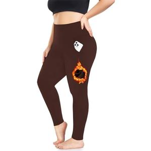 Plus Size Fleece Lined Leggings with Pockets for Women High Waisted Warm Thermal Winter Yoga Pants for Workout, Brown