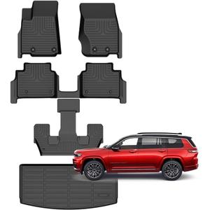 Jeep Grand Cherokee L Floor Mats (ONLY for 6-Passenger Without Center Console) 2021-2025,Car Mats for Jeep Grand Cherokee L(6 Seats) All Weather Anti-Slip Mats Cargo Liner Accessories