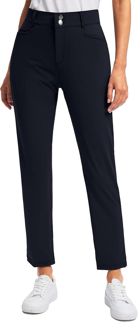 Viodia Women's Golf Pants with Zipper Pockets 7/8 Stretch Ankle Pants for Women Travel Casual Work (Large, Black)