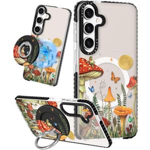 Lotadilo Cute Case for Samsung Galaxy S24 FE for Women Girls - Funny Butterfly Mogu Design Compatible with Magsafe Magnetic Ring Holder Kickstand Fashion TPU Phone Covers