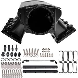 For LS Intake Manifold Low Profile Cathedral Port 102mm Compatible with Chevy GMC Pontiac LS1 LS2 LS6 Sheet Metal Fabricated EFI (Black)