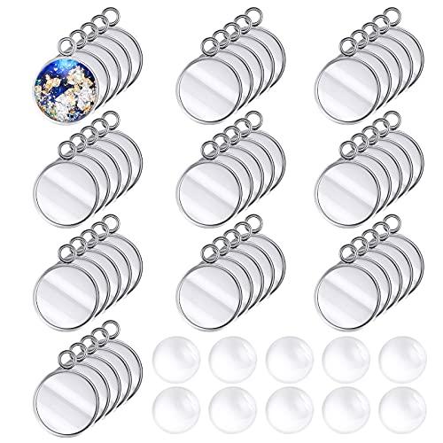 Hicarer 200 Pieces 12 mm Stainless Steel Round Blank Bezel Set, Including 100 Pendant Trays 100 Glass Cabochon Trays Pendant Blanks for Jewelry Making DIY Findings