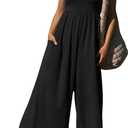 Fisoew Womens Summer Jumpsuits One Piece Casual Loose Overalls Spaghetti Strap Wide Leg Rompers with Pockets Workout Outfits (Black), S