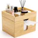 Bamboo Face Towel Holder with 120 XL Towels - Open-Top Skincare Organizer for Facial Cleansing Wipes & Beauty Essentials - Bathroom Countertop Vanity Organizer