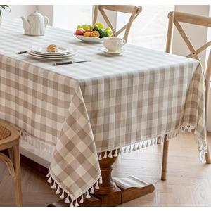 Alsoo Outdoor Gingham Tablecloth Rectangle 55 x 75 inch, Washable Wrinkle Free Table Cloth Linen Cotton Heavy Duty Fabric with Tassel, Checkered Plaid for Kitchen Dining Picnic