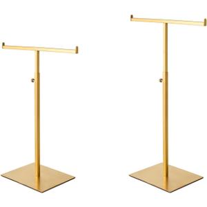 Purse Display Stand Set of 2 Jewelry Tower Stainless Steel Jewelry Handbags Stand Tabletop for Necklaces Purse Hanger Stands Adjustable Height Organizer Home Store Boutique, Gold