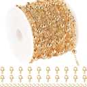 KYUNHOO 32.8 Feet Beaded Jewelry Chain Roll Light Gold Plated Cable Chain Links Soldered Iron Chain on Spool Necklace Making Supplies Thin Chain for Women DIY Craft Jewelry Finding