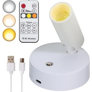 LED Wireless Spotlights with Remote Up Lights Indoor Dimmable Picture Light Battery Operated with Timer, Rechargeable Spot Lights Accent Uplighting for Plant Wall Art Dartboard 2pc