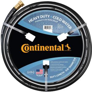 Continental Premium Garden Black Heavy Duty Cold Water Garden Hose, 5/8in Inside Diameter x 50ft Length, Male x Female Garden Hose Thread