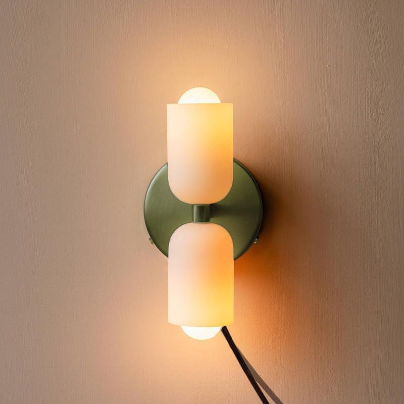 Led bulb wall lights,vintage French wall sconces with white glass shade,colourful metal wall lighting,wall lamp for bedroom,reading,study,bedside,hallway,living room(Hardwire) (Green (Plug in))