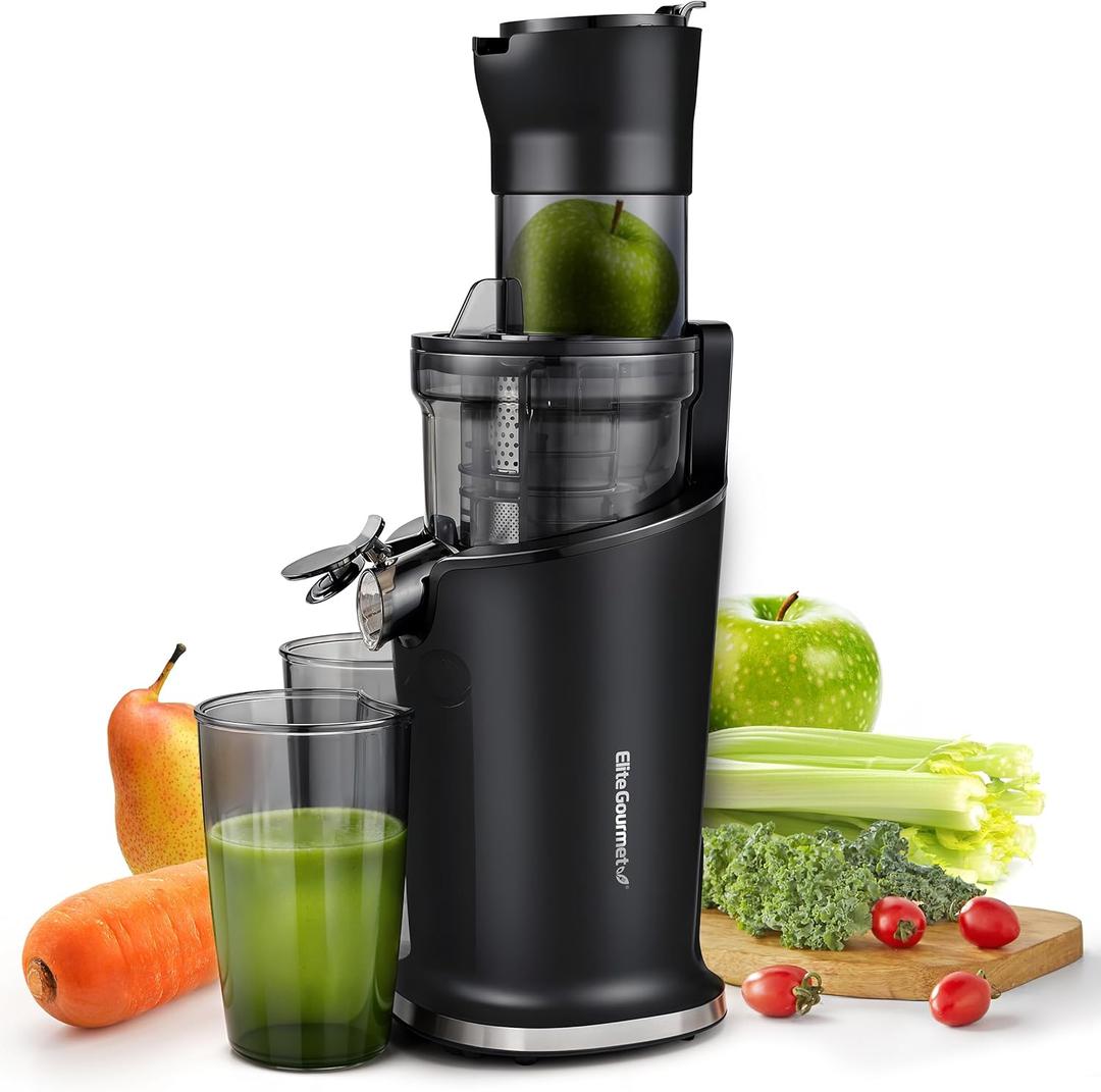 Elite Gourmet EJX017 Whole Fruit 3 Feeding Chute, Dynamic Masticating Slow Juicer, High Yield Cold Press Juice Extractor, Nutrient and Vitamin Dense, Easy to Clean, 27 oz Juice Cup, Black