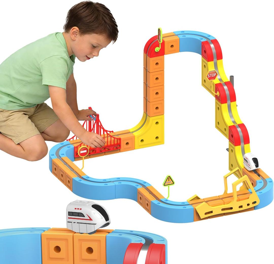 114PCS Electric Magnetic Train Set for Kids, Flexible Race Track Train Toys for Toddlers Ages 4 5 6 7 8, STEM Educational Infinity Track Car Building Toys.(114PCS)