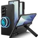 Miimall Magnetic for Samsung Galaxy Z Fold 7 Case with Hinge Protection, Screen Protector & Kickstand, [Compatible with Magsafe] Ultra Slim Thin Rugged Matte Cover for Z7 Fold7 5G Phone Case Black