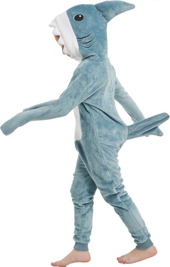 Kids Flannel Animal Onesie Costume Halloween Dress up Christmas for Girls and Boys (10 Years, Blue Shark)