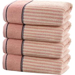 Pidada Hand Towels Set of 4 100% Cotton Striped Pattern Absorbent Soft Decorative Towel for Bathroom (Pink)