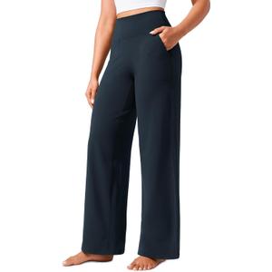 CRZ YOGA Butterlift Wide Leg Pants Pockets 31" - High Waisted Yoga Lounge Buttery Soft Comfy Casual Womens True Navy Large