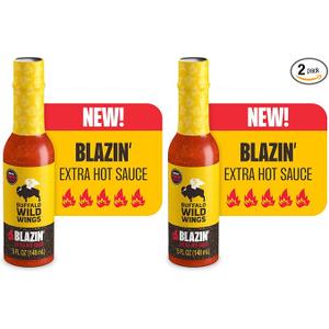 2 x  Buffalo Wild Wings Blazin’ Hot Sauce, 5 fl oz, Extra Hot Dipping Sauce, Marinade and Seasoning for Chicken Wings and Pork Ribs, Made with Spicy Cayenne (Pack of 2) BBD: 06/09/27