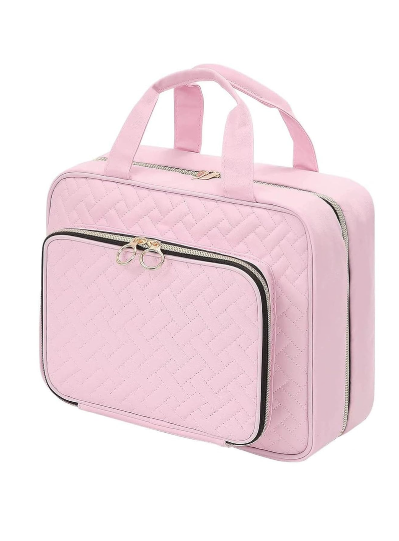 Hangable travel toiletries PU storage bag portable cosmetic bag toiletries bag(Pink)