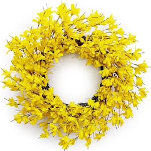 Yellow Forsythia Door Wreath Huashen 24 Inch Spring Summer Front Door Wreath Blossom Cluster Flower Farmhouse on Grapevine for Christmas Celebration Wall Window Decoration Hanging