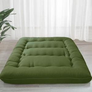 MAXYOYO 6" Extra Thick Japanese Floor Mattress Futon Mattress, Foldable Tatami Pad for Adults, Roll Up Floor Mat for Living Room Guest Room RV, Green, Twin