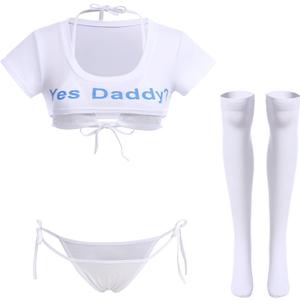 ABAFIP Women Cute Kawaii Striped Bikini Lingerie set Micro Tiny Bra G-string Panty/Garter Belt 2Pcs / 3Pcs Underwear (One Size)