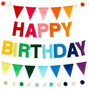 HOUSE OF PARTY Happy Birthday Banner | Rainbow Happy Birthday Sign Backdrop | Pre-Strung Felt Banner for Rainbow Themed Party Decoration