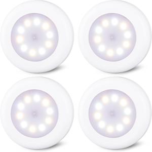 STAR-SPANGLED 4 Pack 3.1 Dimmable Push Tap Lights, Stick on LED Touch Puck Lights AA Battery Operated, 3 Color Modes Sticky Button Lamps for Classroom, Kitchen, Under Cabinet, Closet