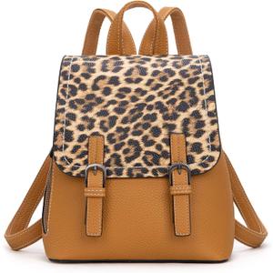 Montana West Brown Leopard Print Small Womens Backpack Purse Vegan Leather Colorblock Mini Backpack for Women Cute Convertible Shoulder Bag