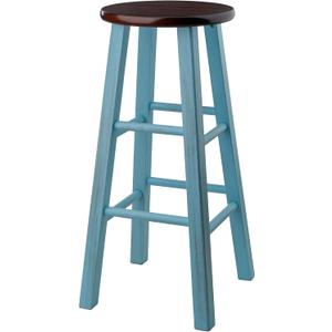 Winsome Ivy Square Leg Counter Stool, 29" in Rustic Light Blue and Walnut Classic Backless Bar Chairs for Kitchen & Dining Room Seating, Timeless Essential Furniture for Home, Dorm, Apartments