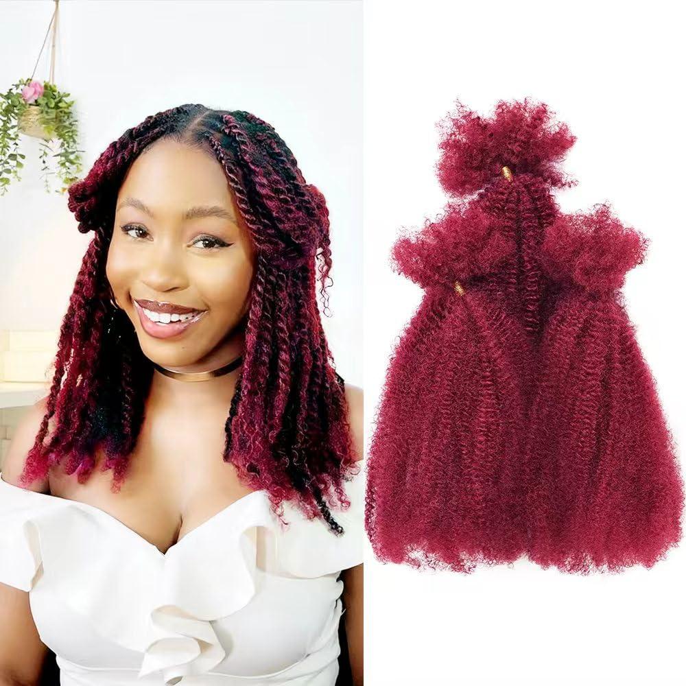 Afro Kinky Curly Bulk Hair for Twist Braids Dreadlock Extensions LocWeaving, soft, elastic, very suitable for DIY extension, suitable for various fashionable styles 12inch #bug 3Bundles
