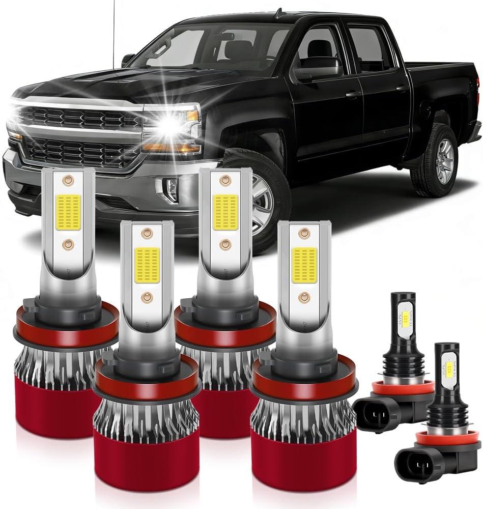 Light Bulbs Fit for 2022-2023 Chevrolet Silverado 1500 2500 3500HD H9 High Beam H11 Low Beam 5202 Fog Light Ultra-bright with Cooling Fan 15000 RPM Plug and Play Pack of 6
